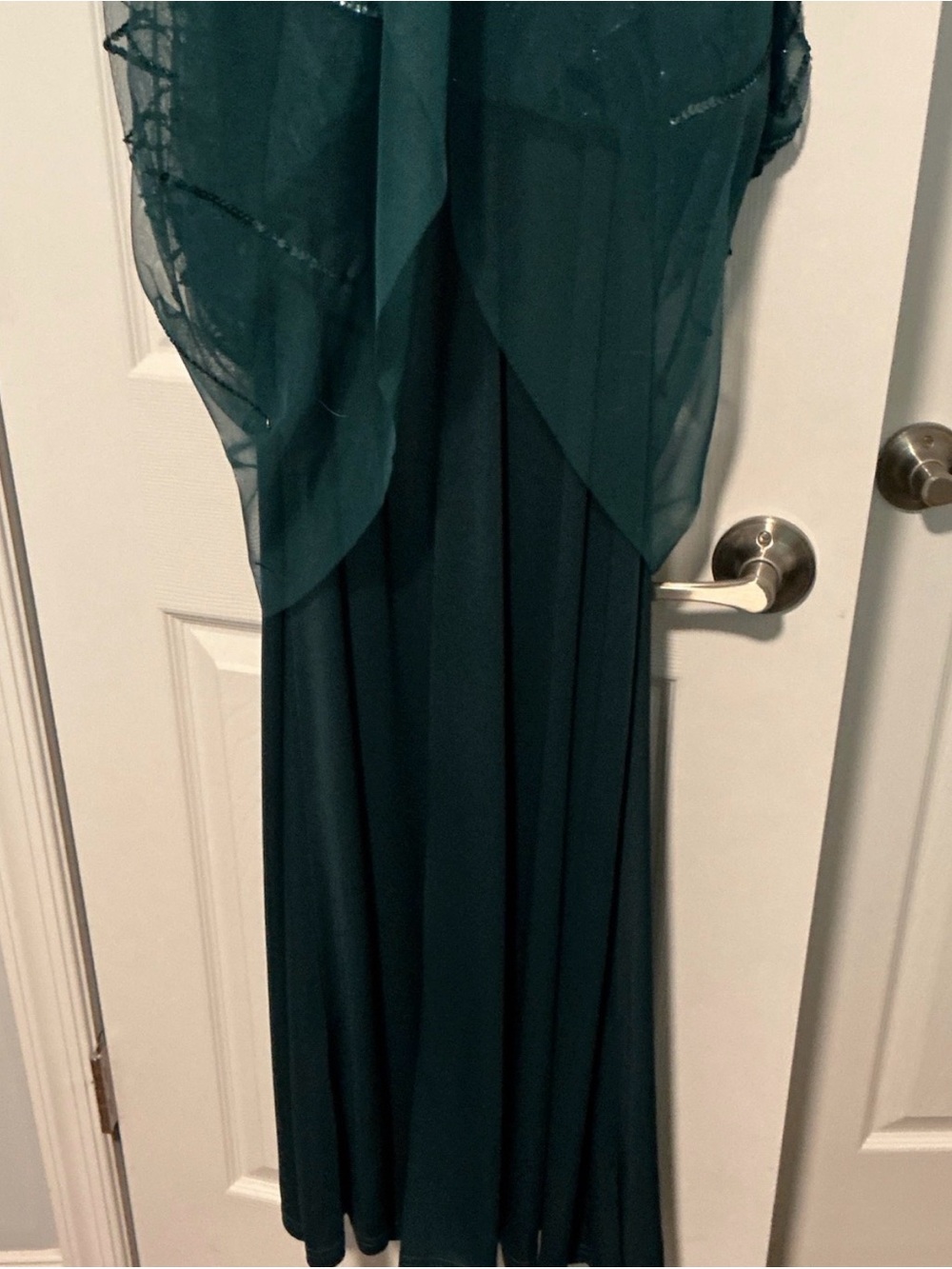 Embellished Teal Maxi Dress with Sheer Capelet - Picture 8 of 10